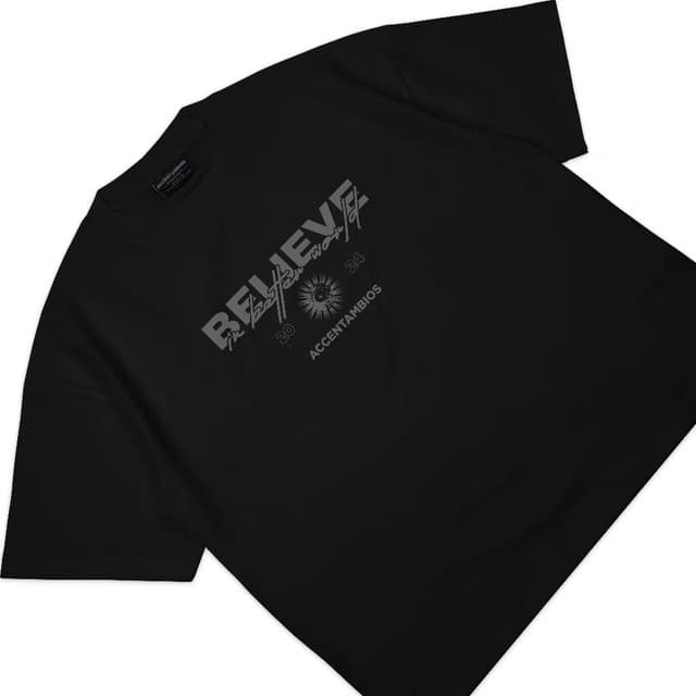 AccentAmbios Boxy Oversized T-Shirt Believe Black Unisex - Cotton Combed 20s