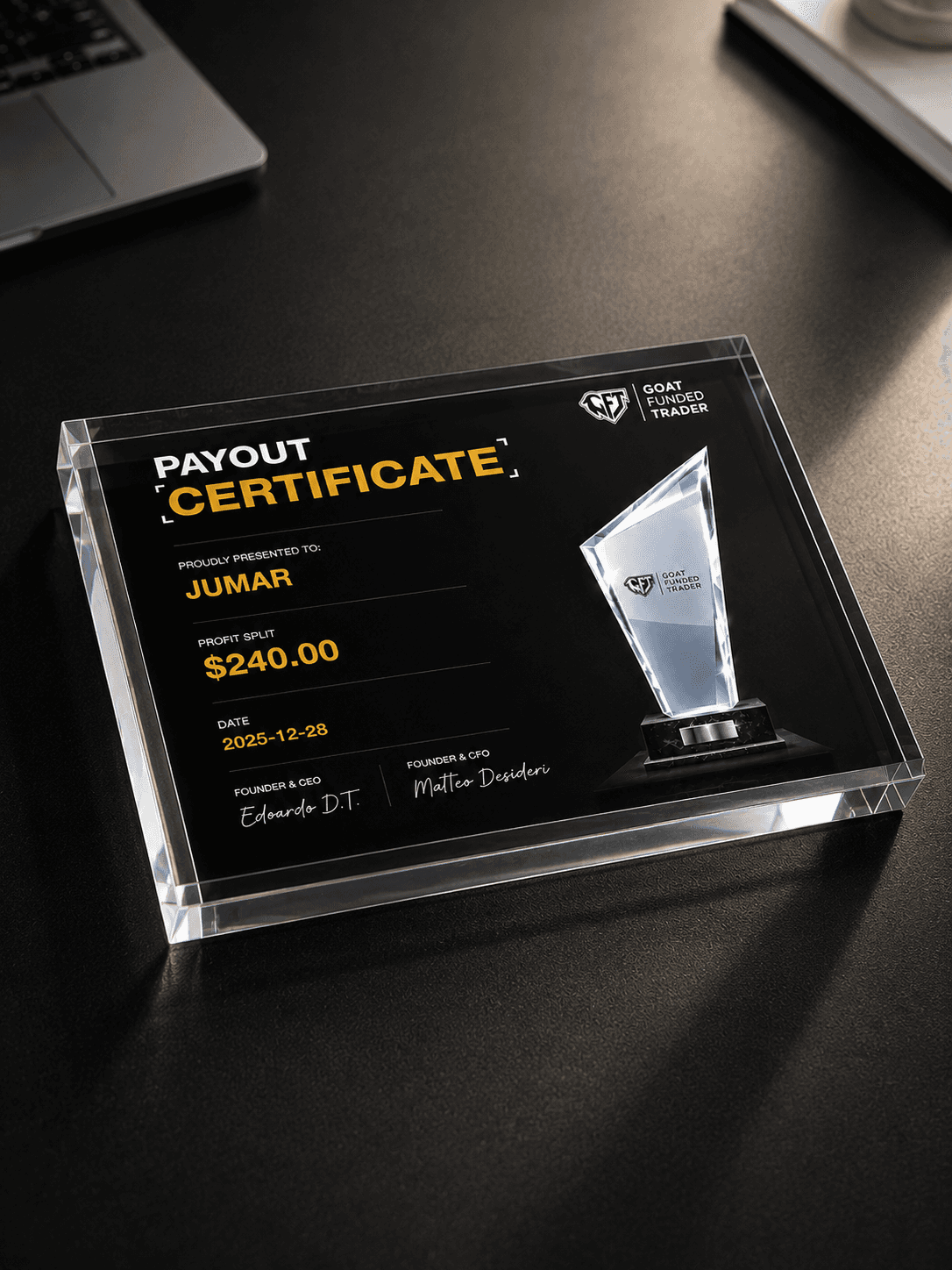 Akrilik Sertifikat Funded - Custom Payout Certificate Premium