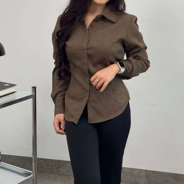 Alpha Shirt - Kemeja Fitted Wanita | Fitted Shirt Garis Stripe Karet | Atasan Lengan Panjang Kantor - 4